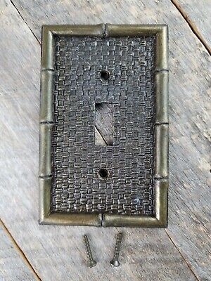 VTG Face Plate SINGLE SWITCH Metal Bamboo Embossed basket weave antique brass