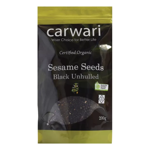 4 x 200g  CARWARI Certified Organic Sesame Seeds Black Unhulled ( total 800g )