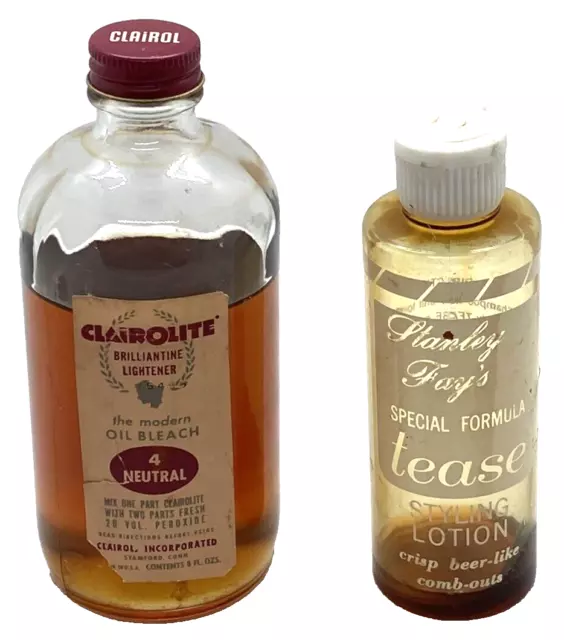 2 Vtg 1950s Hair Products Clairol Clairolite Lightner Stanley Fay's Tease Bottle