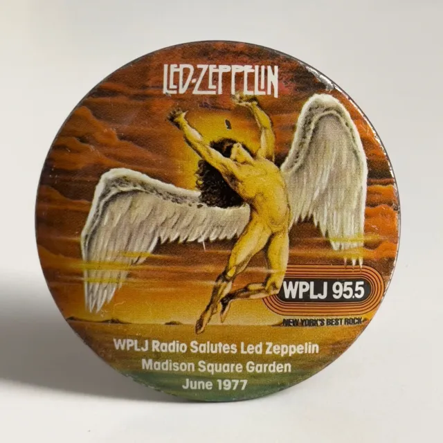Vintage 1977 LED ZEPPELIN concert promo pin NY MSG button 2.25" badge WPLJ 95.5