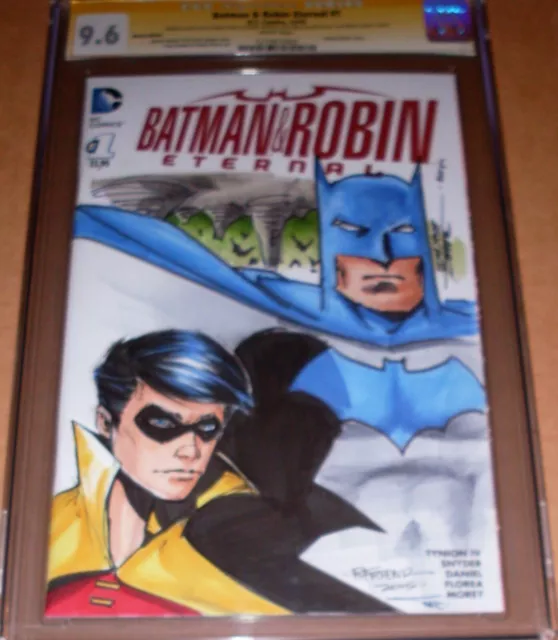 Original George Perez Batman & Robin Sketch CGC SS SIGNED #1 Blank Inked Colored