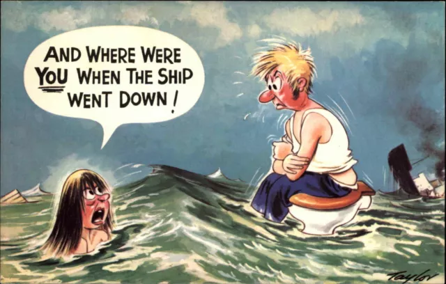 Bamforth Shipwreck Risque Comic Toilet Humor Man on Toilet Vintage Postcard