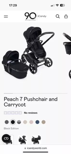 BRAND NEW iCandy Peach 7 Pushchair and Carrycot Single - Black Edition