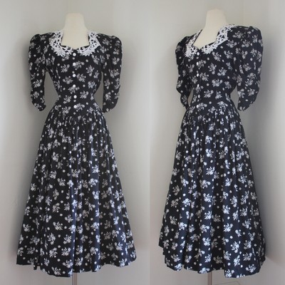 vintage jessica mcclintock gunne sax style dress black rayon calico dress