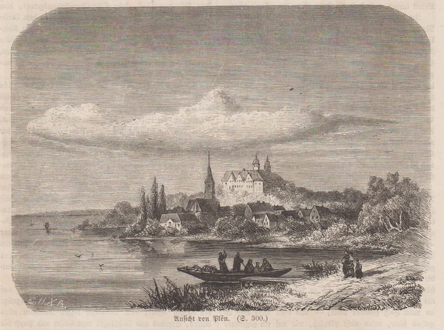 Plön Vista General Original Grabado en Madera 1865