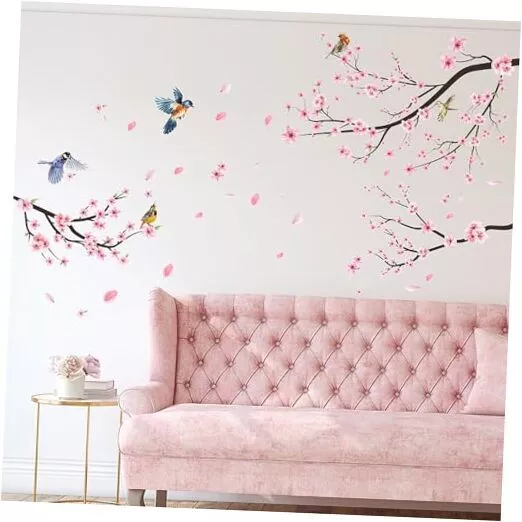 Removable Cherry Blossom Flowers Wall Decals Pink Flower Tree Branches Wall A