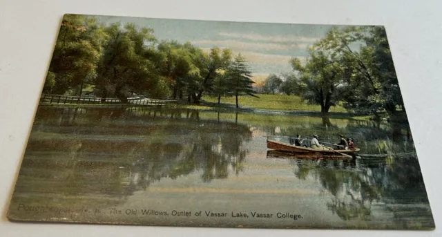 Postcard Old Willows, Outlet Of Vassar Lake, Vassar, College, Poughkeepsie, NY