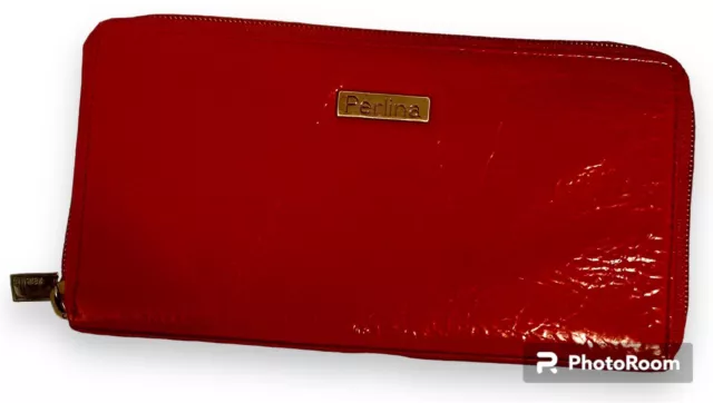 Perlina Red Patent Leather zippered Wallet Never Used. Excellent Condition.