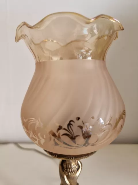 Ancienne lampe en laiton angelot  abat jour verre 3