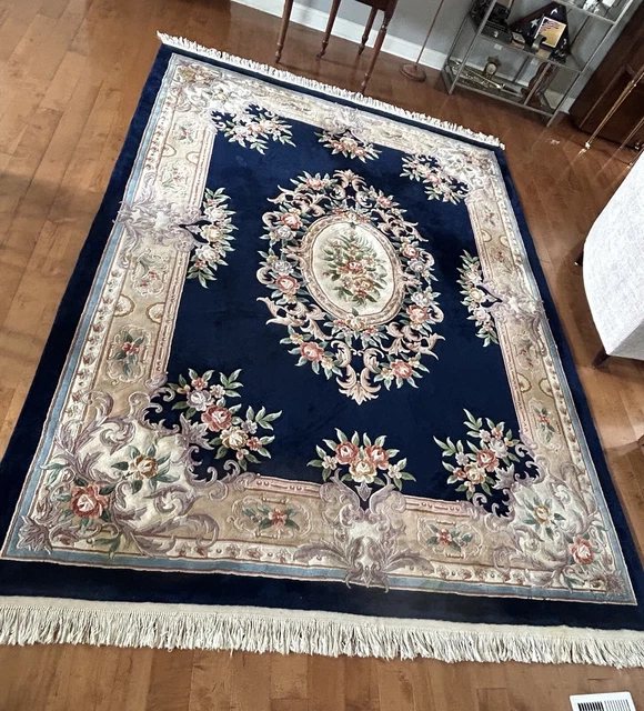 9' X 12" Vintage Handmade Chinese Art-Deco Aubusson Wool Rug
