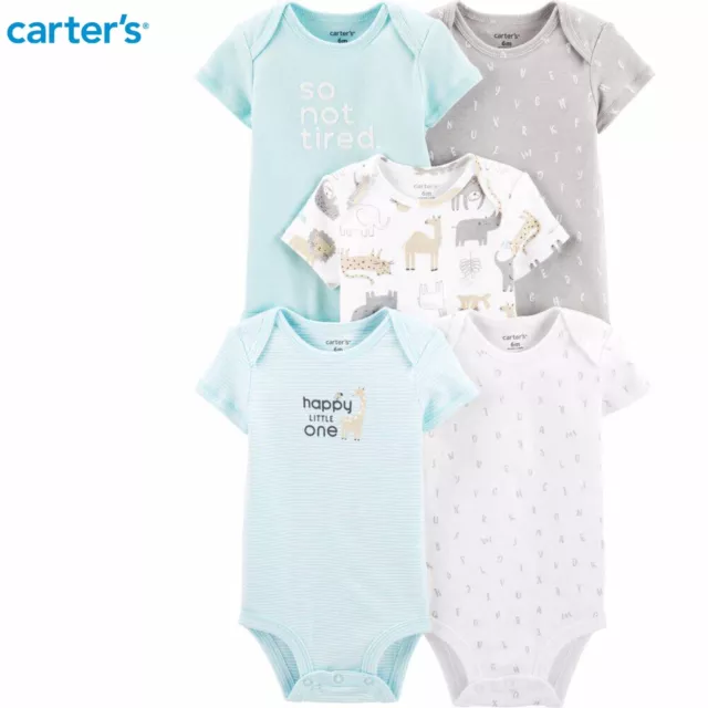 Carters 5-Pack Short Sleeve Animal Alphabet Bodysuits Set Infant Baby Unisex 24M