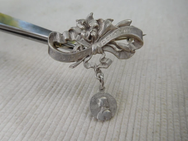 Broche Argent Massif Vintage Art Déco - Motif Géométrique Sur Fond Noir