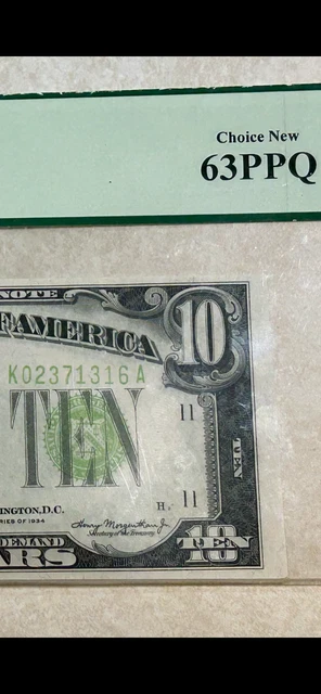 CU63 PPQ PCGS Dallas Lime Green Seal 1934 $10 FRN Dallas FR 2004-K LGS