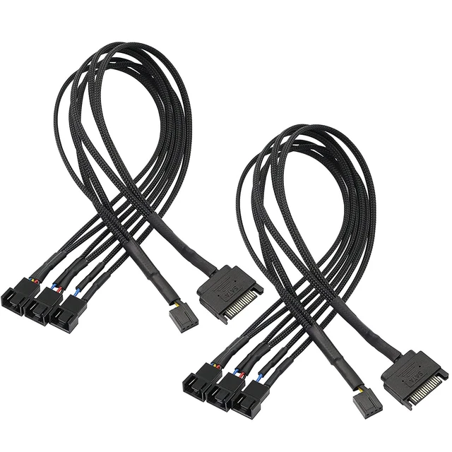 XMSJSIY SATA to 3 Pin 4 PWM Fan Adapter Splitter Hub for 12V Black