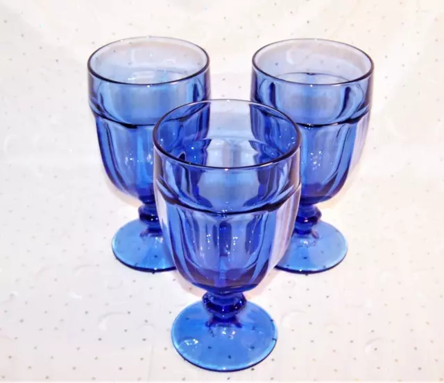 Vintage Libbey Blue Duratuff Gibraltar Water Ice Tea Goblets 7" 16 oz ( 3 )