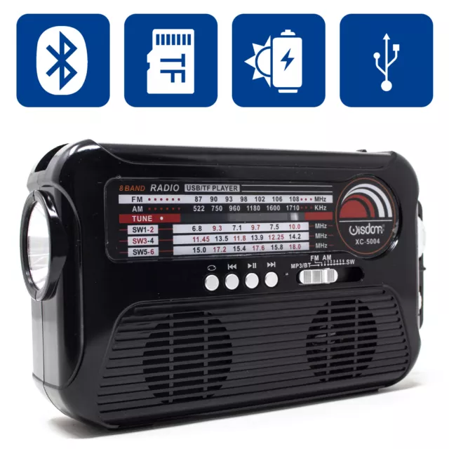 Radio Portatile Stereo Usb Bluetooth Mp3 microSD Ricaricabile Solare Mini AM FM