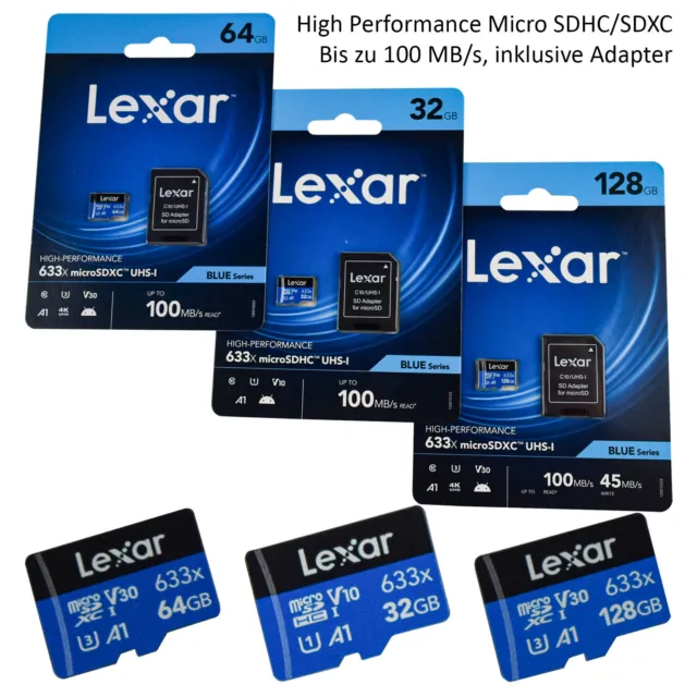 Lexar Micro SD Speicherkarte + Adapter  16GB 32GB 64GB 128GB Memory Card 100MB/s