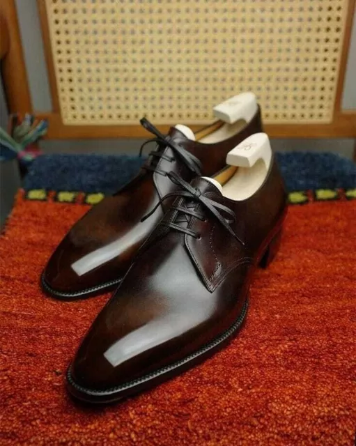 Men's Handmade Leather Derby Dress Shoes, Dark Brown Leather Lace up Derby shoes