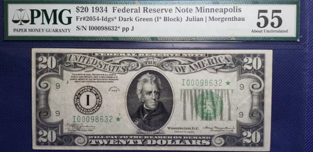 Fr#2054-I* 1934 **STAR** $20 FRN Minneapolis (SN:I00098632*) PMG AU 55