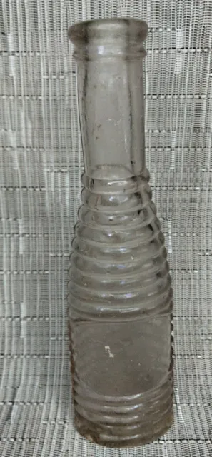 Antique, Vintage, Clear Glass, Oval Ribbed Bottle " Chipped"
