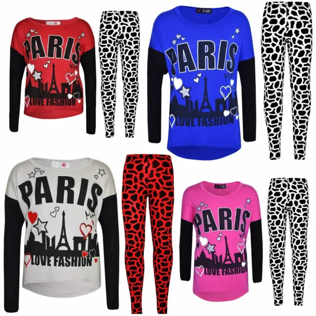 Bambine Paris Stampato Moda Top & Trendy Set Leggings New Età 7-13 Anni
