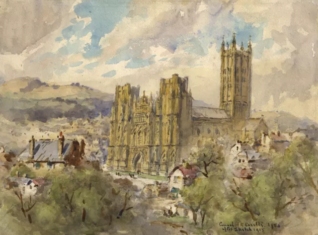 Conrad H.R. Carelli, Wells Cathedral – Original 1954 watercolour painting