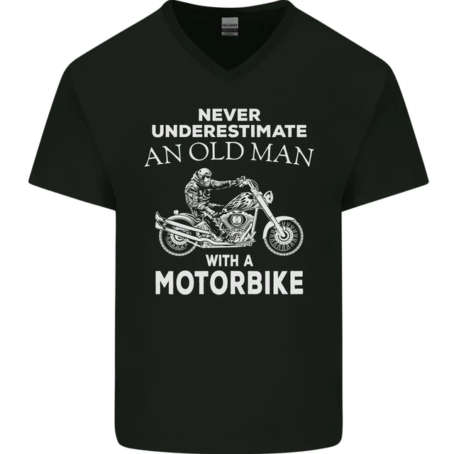 Biker Old Man Motorbike Motorcycle Funny Mens V-Neck Cotton T-Shirt