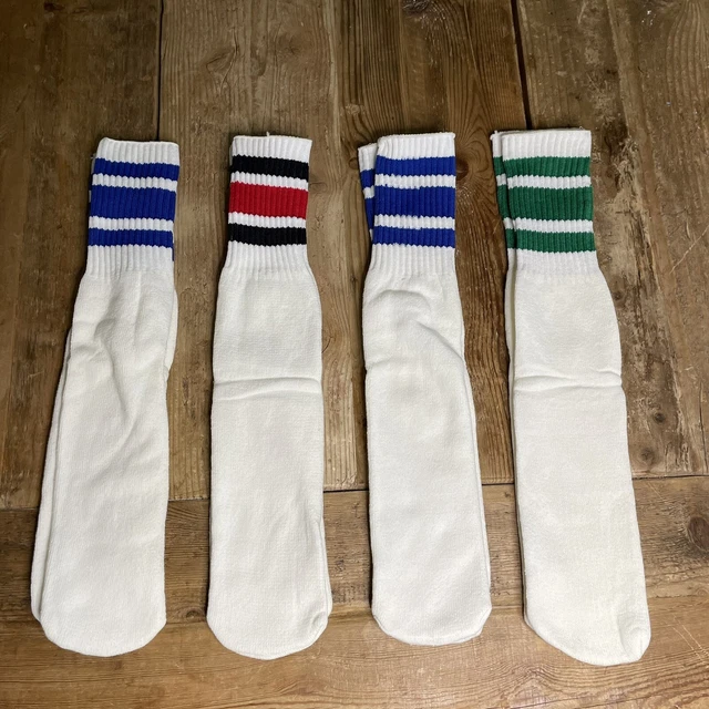 Vintage Lot 70s 80s Striped Tube Socks Kelly Green Red Black Royal Blue Stripes