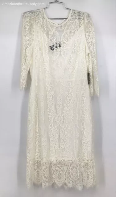 NWT Express Women's Ivory Lace 3/4 Sleeve Boat Neck A-Line Dress - Size Large