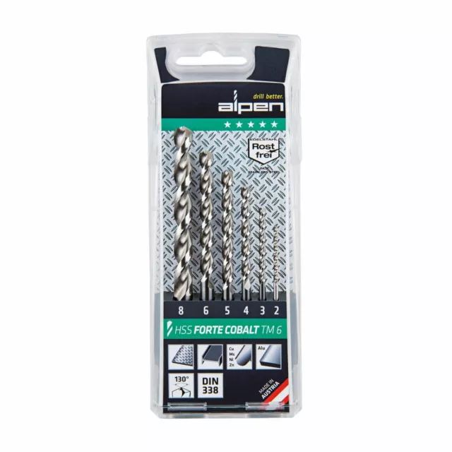 punte Trapano spirale alpen TM6 HSS FORTE cobalt DIN 338 set 6 pezzi da 2 a 8 mm