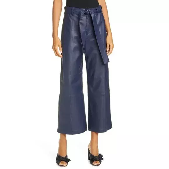 NWT $1095 Jason Wu navy leather culotte pants - Size 10
