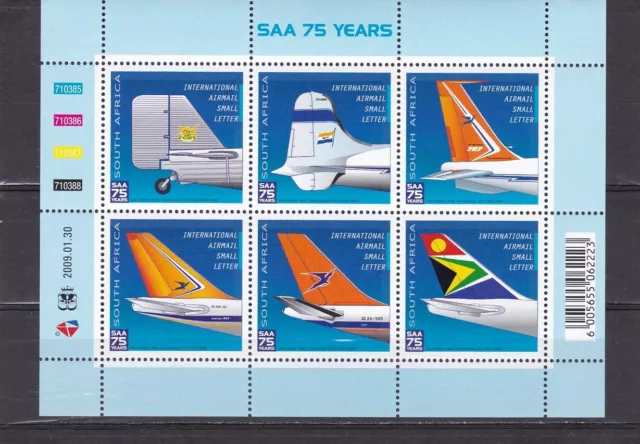 South africa mnh sheet 75th birthday airline, airplane tales 2009