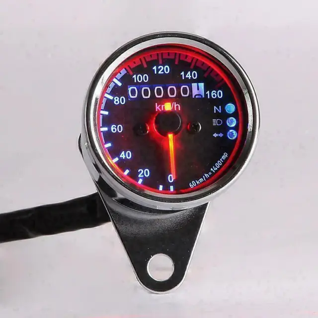 Motorcycle Speedometer Odometer Gauge LED Indicator For Chopper Cafe Racer