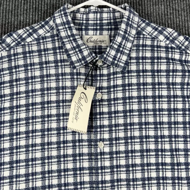 California Shirt Co. Mens 2XL Blue Plaid Long Sleeve Button Up Shirt NWT Stitch