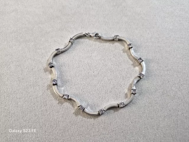 Lovely Sterling Silver Cubic Zirconia Wavy Bracelet