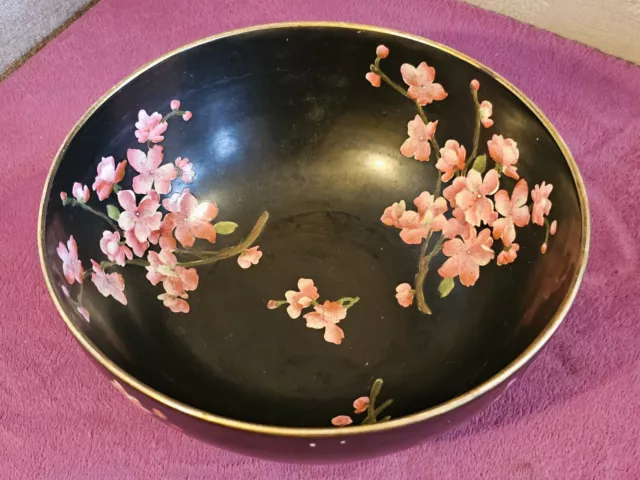 Antique Wiltshaw & Robinson Carlton Ware Peach Blossom Large Bowl Black