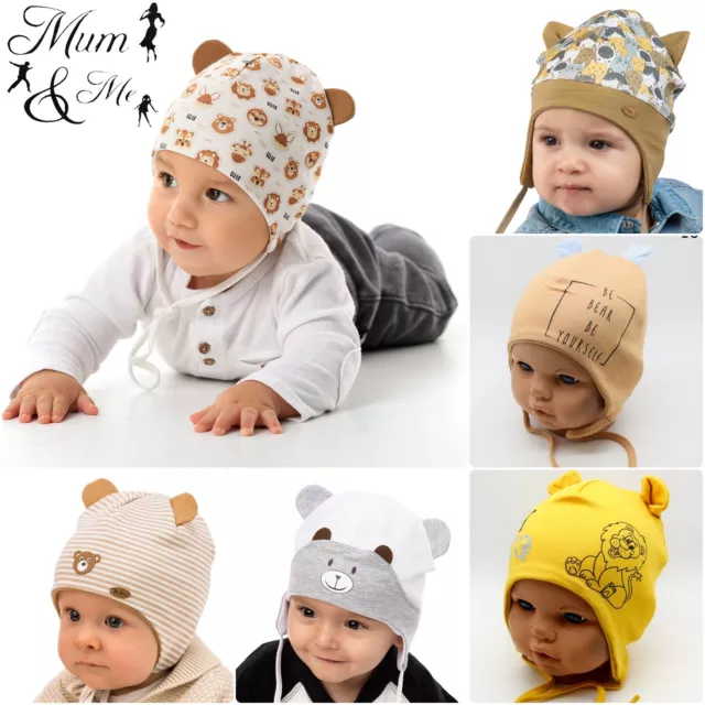 NEW Cute Baby Boy Hat Newborn Cap Infant Aviator Tie Up Cotton Stretchy