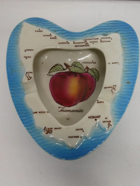 VINTAGE AUSTRALIAN POTTERY Wembley Ashtray Bowl Map Tasmania Apple Isle ...
