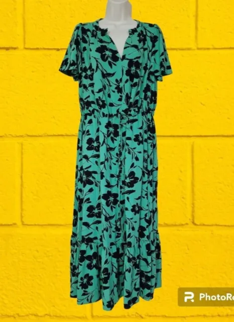 NEXT Green Floral Print Tie Waist Midi Dress Size 10-12 BNWT RRP £38 Party