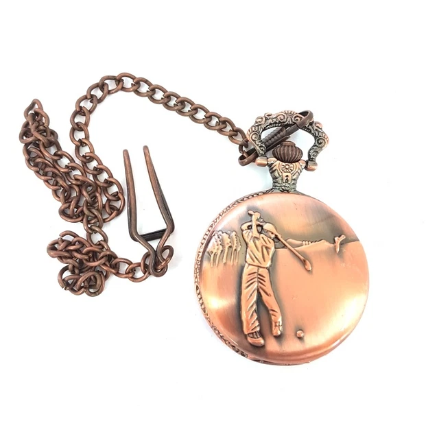 Montre De Poche Moderne Look Antique Avec Chaîne - Mouvement à Quartz - Boîtier En Cuivre - Occasion - Marque Elite