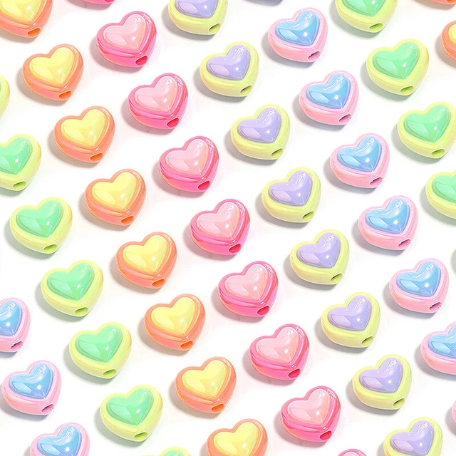 10pcs Colorful AB Heart Beads UV Acrylic Spacer Beads For Jewelry Making Diy
