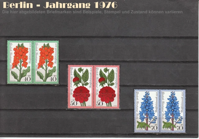 Berlin 1976 SATZ waagerechte PAARE Gartenblumen postfrisch MiNr 525-527