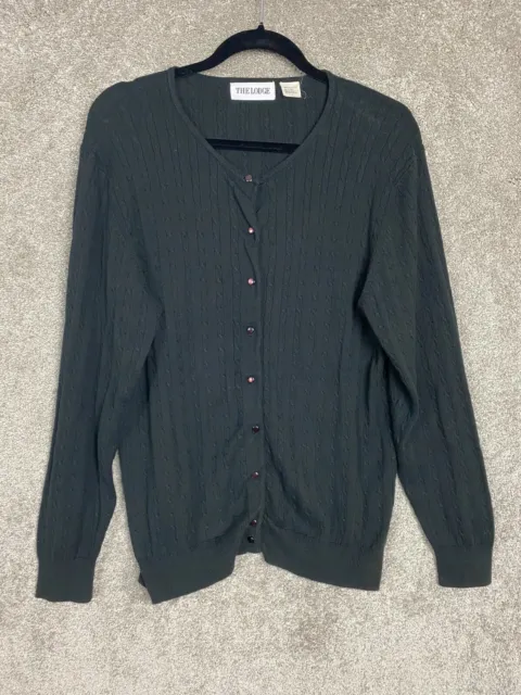 Thelodge Women's Long Sleeve Button Down V-Neck Cardigan Black Sweater Size: L