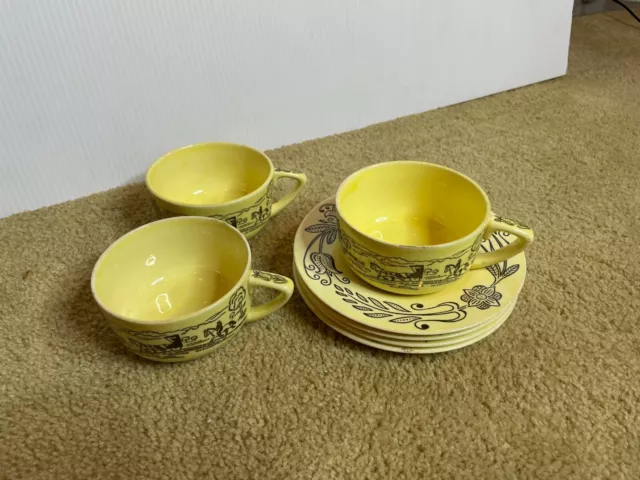 Lot Vintage 50s MCM Bucks County Royal Sebring Yellow Teacups & Saucers Cups 2