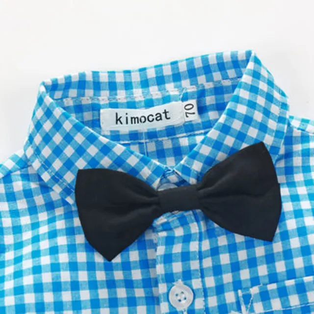 Baby Boy Plaid Shirt Romper Suit Wedding Formal Party Smart Outfit Trousers 6