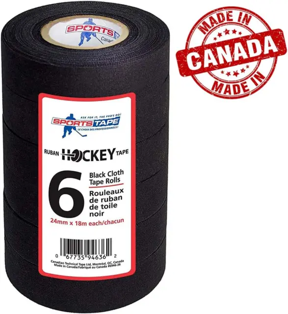 Black Hockey Tape - Stick Tape - 6 Rolls - 1 Inch Wide,20 Yards Long (Cloth) - M