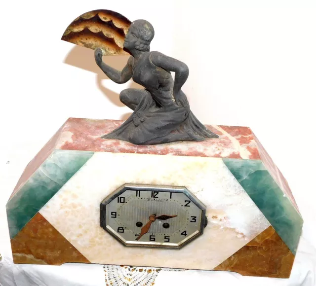 Ancienne Horloge Pendule Art Deco Sculpture Femme Regule Marbre No Bronze Signée