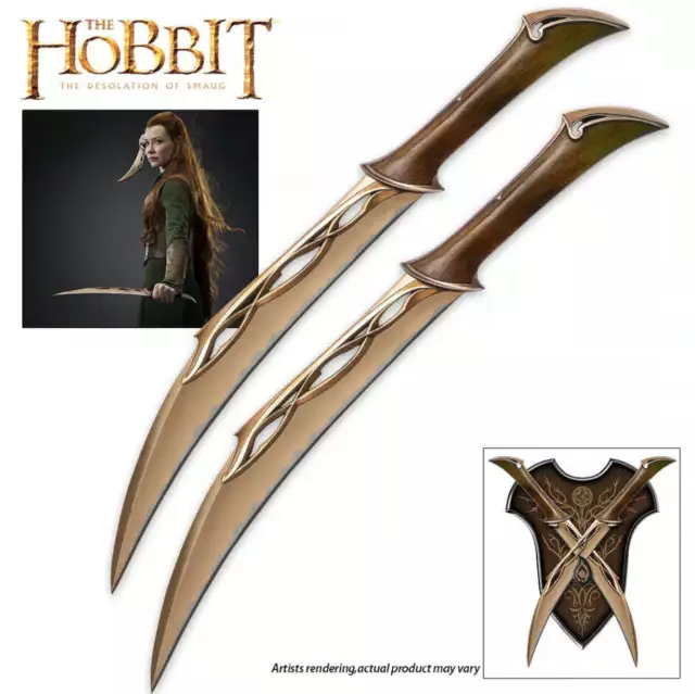 UNITED CUTLERY The Hobbit Fighting Knives of Tauriel & Plaque Replica UC3044 NEW