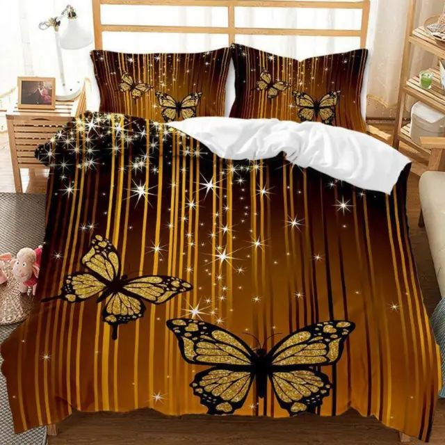 Golden Stars Butterfly Quilt Duvet Cover Set Children Twin Kids Bed Linen Full