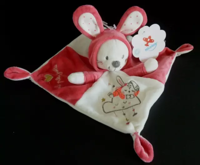 *. Doudou Plat Nicotoy Simba Gemo Ours Rose Blanc Fluo Capuche Lapin Nuage -Neuf